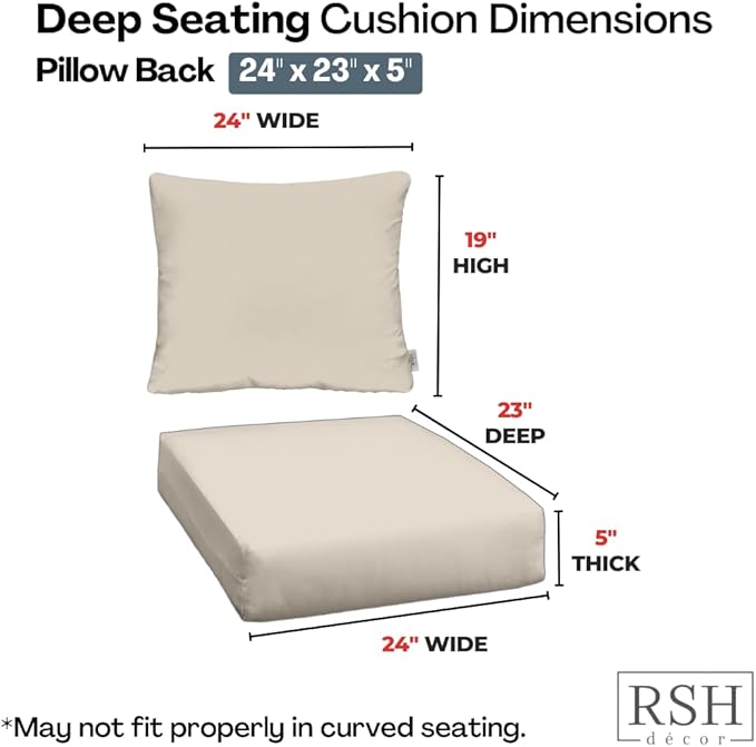 RSH DECOR Deep Seating Cushion with Pillow Back | 24” x 23” Seat | Water and Fade-Resistant Spun Fabric | Outdoor Chair Cushion Set for Patio Furniture | Artistic Floral