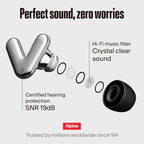 Alpine Tune Earplugs, Concert Ear Plugs for Noise Reduction, High Fidelity Music Quality, 19dB Hearing Protection with Crystal Clear Sound, Incl. 4 Sizes, For Parties, Raves, Festivals & Clubs, Silver