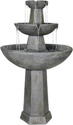 43.3” High Outdoor Water Fountain, 3-Tiers Concrete Outdoor Floor Waterfall Fountain with Pump & Splash Reduction Line for Yard Garden Patio Backyard Deck Relaxation Decor - Grey