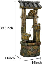 Wishing Well Water Fountain, 39.3inches Rustic Outdoor Water Fountains - Outdoor Cascading Waterfall with Buckets, Pump & Lights for Backyard Patio Decor