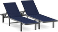 Patio Chaise Lounge Chair Set of 2, Outdoor Lounge Chairs with Wheels, 5-Position Adjustable Sun Loungers for Pool, Deck, Beach,Navy Blue