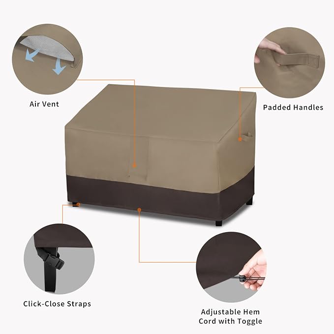 Easy-Going Waterproof Outdoor Couch Cover, Heavy Duty 3-Seater Patio Sofa Cover, Winchdproof Outdoor Furniture Cover with Air Vent (80Wx37Dx33H inch, Camel/Dark Brown)