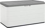 110 Gallon Outdoor Deck Box, Outside Storage Box Waterproof for Cushion Storage, Garden Tools, Lockable Outdoor Storage Bin, Light Beige