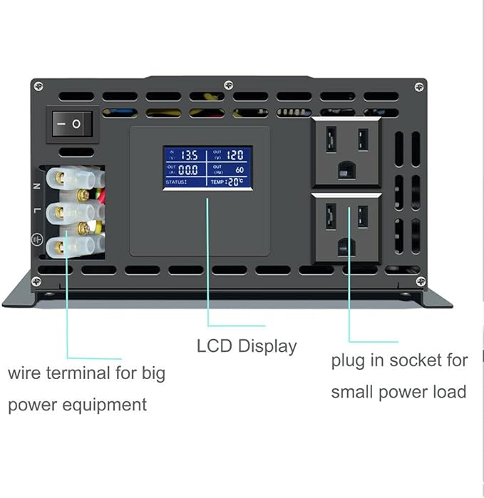 WZRELB 1500W Pure Sine Wave Inverter 48VDC to 120VAC Solar Power Converter Truck RV Home LCD Display