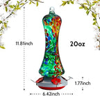 Glass Hummingbird Feeder for Outdoors: Leak Proof Hanging Hummingbirds Present for Women - Ant Moat & Hang Hook Included, Metal Base with 4 Feeding Ports & Perch, 20 Fluid Oz, Best Garden Decor
