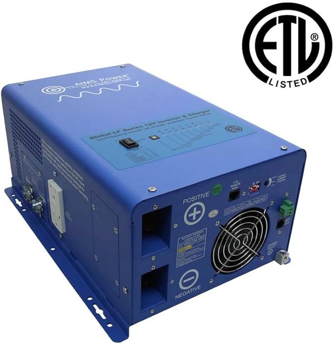 AIMS Power 1000 Watt 12 VDC Pure Sine Inverter Charger 120 VAC Output 35A Charger 30A Transfer Switch ETL Cert to UL458 Standards PICOGLF10W12V120V