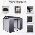 8x6 FT Resin Outdoor Storage Shed with Floor and 2 Windows, Outside Plastic Sheds Storage Clearance w/Lockable Door, Backyard Garden Tool House for Patio, Yard, Lawn, Bike, Grey White