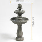 3 Tiered Outdoor Water Fountains –42.2 in. Tall Waterfalls, Elegant Water Feature for Garden, Yard, Patio, Home Decor (Grey)