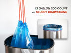 13 Gallon Recycling Trash Bags, 200 Count Drawstring Tall Kitchen Garbage Bags, Pre-Separated, Unscented, Ultra Strong, Leakproof, Sturdy, Translucent Blue