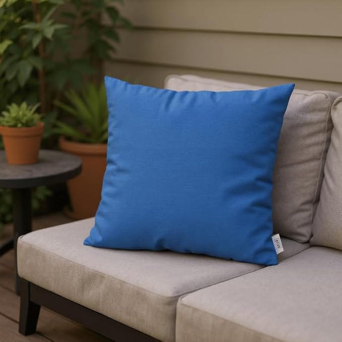 RSH DECOR: Sunbrella Square Throw Pillows Set of 4 | 17" x 17" | Water and Fade-Resistant Performance Fabric | Outdoor Pillow Covers with Down-Alternative Inserts | Canvas Pacific Blue