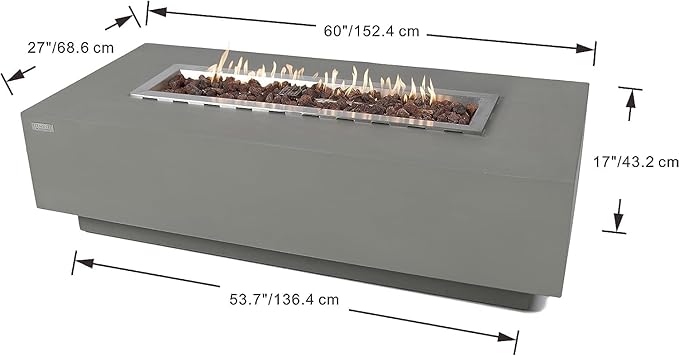 Elementi Granville Gas Fire Pit Bundle Concrete Fire Table, Outdoor Fire Pit Electronic Ignition | Canvas Cover, Lava Rock Included | Free AMS Wind Guard | Light Gray (Natural Gas)