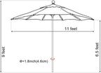 EliteShade USA 10-Year-Non-Fading 11Ft Market Umbrella Patio Outdoor Cylinder Auto Push-up Table Umbrella with Ventilation, Heather Beige