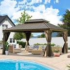 12' x 16' Hardtop Gazebo Outdoor Aluminum Gazebos Grill with Galvanized Steel Double Canopy for Patios Deck Backyard,Curtains&Netting by domi outdoor living
