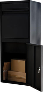 Black Mailboxes for Outside，Galvanized Steel Large Package Delivery Boxes for Outside,with Adjustable Baffle Parcel Drop Box,Wind and Rainproof Packages Box for front Porch