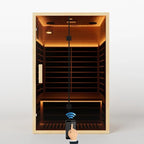 Low EMF Far Infrared Sauna for 2 Person, Canadian Hemlock Wood Sauna Room with Tempered Glass Door, WiFi Control, 110V, 10 Infrared Heaters, 2200W, Reading & 7-Color Starry Light, Oxygen Bar, Speaker