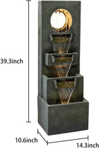 watnature 39.3”H Modern Outdoor Waterfall Fountain - Tall Indoor Relaxing Floor Fountain Outdoor with Light&Pump, Contemporary 4-Tier Outdoor Fountains and Indoor Waterfalls for House, Office, Garden