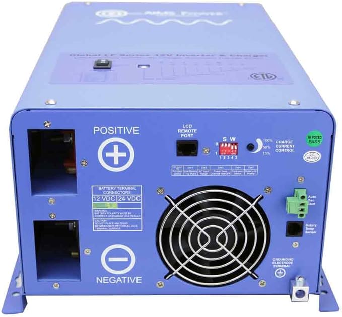 AIMS Power 1000 Watt 12 VDC Pure Sine Inverter Charger 120 VAC Output 35A Charger 30A Transfer Switch ETL Cert to UL458 Standards PICOGLF10W12V120V
