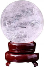 StoneStory Clear Quartz Crystal Sphere Ball with Wood Stand Large Healing Crystals Sphere Sculpture Home Office Decoration Fengshui Meditation Healing 80mm 3.14'' (Clear Quartz, 3.14'')