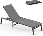Foldable Pool Lounge Chairs, Aluminum Chaise Lounge Outdoor with 5 Positions Recliner - Free Assembly - Patio Lounge Chair for Poolside, Beach (Darkgray)