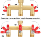 EBH Garden Hose Splitter, 3-Way High Flow Heavy Duty Brass Outdoor Hose Manifold with Long Handles Full Flow Faucet Adapter- 3/4” GHT(RED)
