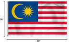 AGAS Malaysia Flag 3x5 ft 200D Nylon Fabric Double Stitched Canvas Header Brass Grommets Fade Resistant & Vivid Colors Can be Hung on Flagpole Outside or Indoors on a Wall