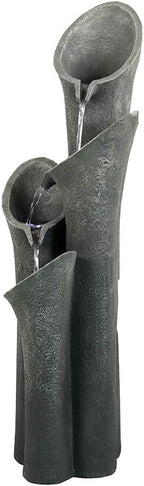 PeterIvan Waterfall Garden Fountain w/ LED Lights - 33 1/2” H Curved Cascading Indoor Outdoor Water Fountain with Built-in Quiet Pump&LED Lights, Perfect Garden Water Feature, Patio Fountain