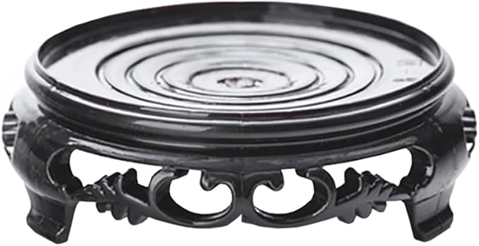 GOLDY&WENDY Round Vase Display Stand 3.9 Inch Black Imitation Wood Style Base Handmade Resin Pedestal