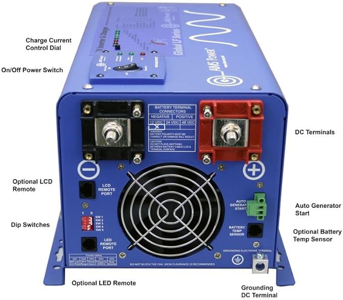 AIMS Power 4000 Watt 12 VDC Pure Sine Inverter Charger 120 & 240 Split Phase VAC Output Charges with 240VAC Input 120A Charger 40A Transfer Switch PICOGLF40W12V240VS