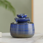 Outdoor and Indoor Water Feature Fountain Waterfall Tabletop Desktop mini Ceramic Garden Fountain (Blue A171)
