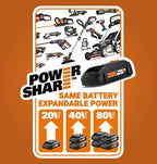 Worx 40V 14" Cordless Chainsaw Power Share with Auto-Tension - WG384 (Batteries & Charger Included)