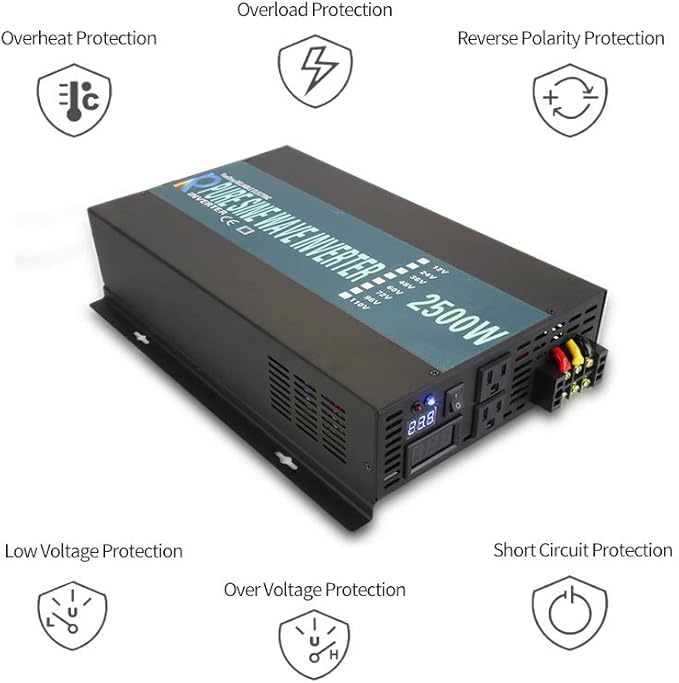 WZRELB FBA2500W12V RBP250012BLACK Power Inverter, 2500W 12V, Black