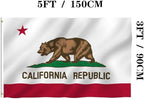 Jayus Double Sided California Ca State Flags 3x5 FT Outdoor - 320D Heavy Duty Nylon Republic of Californian Cali Bear Flag Banner with 2 Grommets
