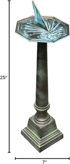 Rome B28 Aluminum Column Sundial Pedestal, Cast Aluminum with Copper and Light Verdigris Patina Finish, 25-Inch Height
