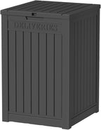 48-Gallon Lockable Outdoor Delivery Box, High-Density Resin Storage Chest with Wood Grain Finish, Weatherproof for Porch, Balcony, and Garage Storage, Black