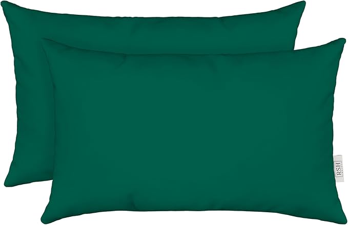 RSH DECOR: Sunbrella Lumbar Throw Pillows Set of 2 | 20" x 12" | Water and Fade-Resistant Performance Fabric | Outdoor Pillow Covers with Down-Alternative Inserts | Canvas Forest Green