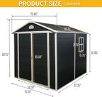 8 x 6 FT Outdoor Storage Shed with Window, Outside Garden Resin Sheds w/Floor and Lockable Doors, Waterproof Plastic Tool House for Backyard, Garden, Patio, Lawn, Bike Accessories, Black