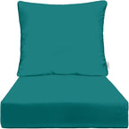 RSH DECOR Deep Seating Cushion with Pillow Back | 25” x 25.5” x 5" Seat | Water and Fade-Resistant Spun Fabric | Made in USA | Outdoor Chair Cushion Set for Patio Furniture (Peacock)