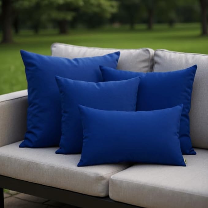 RSH DECOR: Sunbrella Square Throw Pillows Set of 4 | 24" x 24" | Water and Fade-Resistant Performance Fabric | Outdoor Pillow Covers with Down-Alternative Inserts | Made in USA (Cast Ocean Blue)