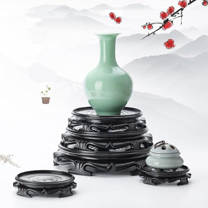 GOLDY&WENDY Oriental Style Round Vase Display Stand Handmade Imitation Wood Vase Lamp Teapot Base Home Decoration Pedestal