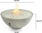 Outdoor GreatRoom Co Propane Fire Pit Table - Cove Gas Fire Pits for Outside Patio - 42 Inch Round Edge Bowl Concrete Firepit Fire Table, Glass Tabletop Cover, Clear Glass Gems, 105,000 BTU - Mist