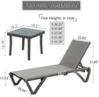 Domi Pool Lounge Chairs, Aluminum Patio Chaise Lounge with Side Table, 5 Position Adjustable Backrest and Wheels, All Weather Outdoor Lounge Chairs for Beach, Yard, Balcony, Poolside, Gray