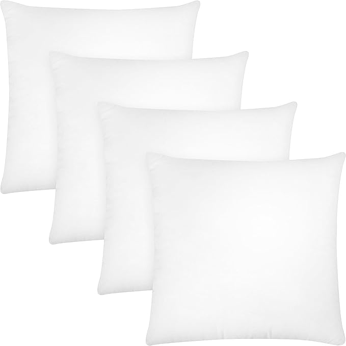 Covers & All Premium Square Throw Pillow Inserts with Covers Set of 4, 18 x18 Inches White, Decorative Cushions for Couch Sofa Home Decor Office Travel UV Resistant Waterproof Soft Cushions Pillows
