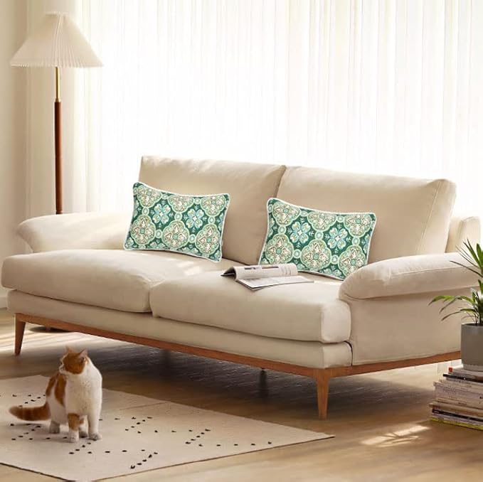 FUNHOME Indoor Outdoor Lumbar Pillow Covers ONLY, No Insert! Water-Repellent Patio Lumbar Cases 12” x 20”, Decorative Throw Pillowcase Shell for Couch Garden Furniture Use -Green Medal