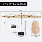 Sundale Outdoor 15ft Large Patio Umbrella with Base Included and Umbrella Cover, Outdoor Double-Sided Umbrella