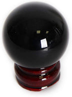 JIC Gem Small Black Obsidian Sphere Ball with Wooden Stand for Fengshui Healing Crystal Decoation Meditation Ball (2.2", 55mm)