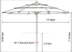 EliteShade USA 10-Year-Non-Fading 11Ft 3 Tiers Patio Market Umbrella Outdoor Cylinder Auto Push-up Table Umbrella with Ventilation, Antique Beige