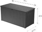 Stylish Indoor/Outdoor Storage Deck Box,Resin,Large Capacity, Weather-Resistant, Lockable lid and Side handles. (Black, 170 Gallon)