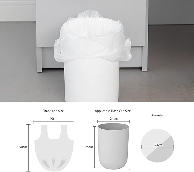 2.6 Gallon Trash Bag with Handles, Unscented Clear Garbage Bags, 0.9Mil Thickness, 3g/pcs, Size 40x50cm, Pack of 36