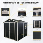 8 x 6 FT Outdoor Storage Shed with Window, Outside Garden Resin Sheds w/Floor and Lockable Doors, Waterproof Plastic Tool House for Backyard, Garden, Patio, Lawn, Bike Accessories, Black
