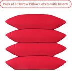 Covers & All Premium Rectangle ThrowPillow Inserts with Covers Set of 4, 12 x 20 Inches Red, Decorative Cushions for Couch Sofa Home Decor Office Travel UV Resistant Waterproof Soft Cushions Pillows